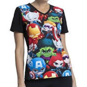 Marvel Black With Marvel Superhero’s Scrub Top
